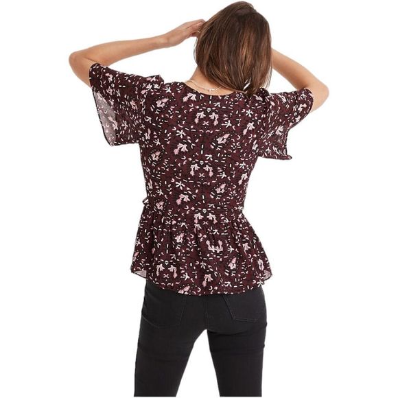 Madewell Georgette Flutter-Sleeve Peplum Top in Rich Paisley size Small - Picture 2 of 13